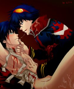 Rating: Explicit Score: 0 Tags: al_bhed_eyes bandage beige_skin bleeding blood blood_stain bloody_bandage blue_hair blush clothed_on_nude clothes color cum cum_on_body cum_on_self dual_persona eye_contact forced garlock_simon gay goggles hair highres human injury looking_at_another male male_only multiple_males nude red_blood restrained rule34 saliva saliva_trail selfcest short_hair side_view simon_(tengen_toppa_gurren_lagann) sweat tengen_toppa_gurren_lagann trench_coat trenchcoat yaoi User: bunchy7s