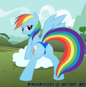 Rating: Questionable Score: 0 Tags: blue_body blue_feathers blue_fur butt clothing e621 equid equine feathered_wings feathers female feral friendship_is_magic fur hair hasbro hi_res looking_at_viewer mammal multicolored_hair multicolored_tail my_little_pony mythological_creature mythological_equine mythology panties pegasus pinkiepizzles rainbow_dash_(mlp) rainbow_hair rainbow_tail smile solo tail underwear wings User: bunchy7s