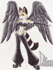 Rating: Safe Score: 0 Tags: 3:4 anthro armwear boots canid canine clothing e621 feathered_wings feathers female footwear fox hellgoddess hi_res high_heeled_boots high_heels kuri_fellwing leather mammal multi_tail shoes solo tail wings User: bunchy7s