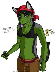 Rating: Safe Score: 0 Tags: 2007 anthro canid canine clothed clothing e621 ear_piercing female fur green_body green_fur mammal midriff piercing pirate simple_background solo sydney_(thekillingmoon) tail thekillingmoon white_background User: bunchy7s