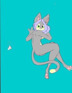 Rating: Safe Score: 0 Tags: anthro bat blue_background blush butt digital_media_(artwork) domestic_cat e621 feet felid feline felis female green_eyes hi_res hindpaw mammal nightfaux nude paws pose simple_background solo tail User: bunchy7s