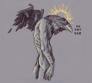 Rating: Safe Score: 0 Tags: anthro avian beak bird corvid corvus_(genus) crow deity e621 feathered_wings feathers grey_background halo male nipples nude oscine passerine rhnn531136 simple_background solo wings User: bunchy7s