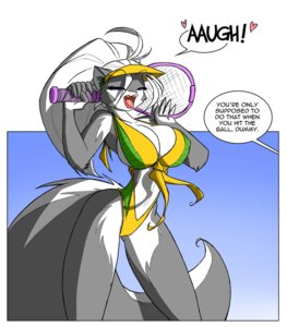 Rating: Questionable Score: 0 Tags: 2009 anthro big_breasts bikini biped blue_eyes breasts chloe_sinclaire cleavage clothed clothing conditional_dnp dialogue e621 english_text female fur grey_body grey_fur hair heart_symbol huge_breasts jollyjack long_hair looking_at_viewer mammal mephitid multicolored_body multicolored_fur open_mouth pose skunk solo sport standing swimwear tail tennis tennis_racket text two-piece_swimsuit two_tone_body two_tone_fur white_body white_fur white_hair User: bunchy7s