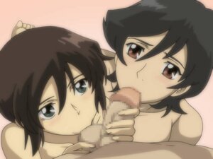 Rating: Explicit Score: 0 Tags: 1boy 2girls balls balls_sucking brown_eyes censored collaborative_fellatio fellatio female hair handjob looking_at_viewer male mikamo_chizuko mosaic_censoring multiple_females multiple_girls nijuu_mensou_no_musume nude oral penis rule34 short_hair teamwork threesome tome User: bunchy7s