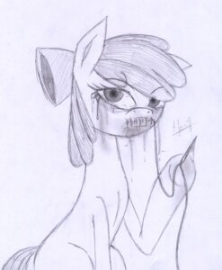 Rating: Questionable Score: 0 Tags: 2012 accessory apple_bloom_(mlp) blood bodily_fluids bow_(feature) bow_accessory bow_ribbon crying e621 earth_pony efrejok equid equine female feral friendship_is_magic hair_accessory hair_bow hair_ribbon hasbro hi_res horse looking_at_viewer mammal monochrome my_little_pony pony ribbons sewing simple_background sitting sketch solo tears thread white_background young young_female young_feral User: bunchy7s