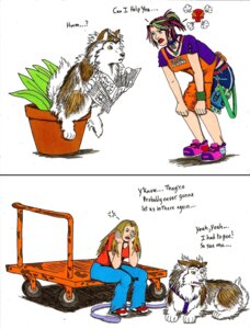 Rating: Safe Score: 0 Tags: alternative_fashion angry annoyed apron bathroom black_hair blonde_hair bone brown_eyes canid canine canis cart caught_in_the_act clothing collar comic dialogue digitigrade domestic_dog e621 ear_piercing english_text female feral green_hair hair heart_symbol human humor husky jewelry leash lock mammal multicolored_hair necklace newspaper nordic_sled_dog open_mouth padlocked_collar piercing plant plant_pot potted_plant punk purple_hair quadruped skull spitz tail text tk-productionz User: bunchy7s