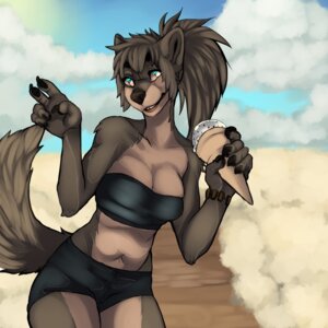 Rating: Safe Score: 0 Tags: 1:1 5_fingers breasts canid canine clothed clothing clubsofmeloncholy dessert e621 female fingers food hair ice_cream looking_at_viewer mammal outside ponytail skimpy solo standing wristband User: bunchy7s