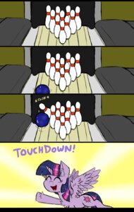 Rating: Safe Score: 0 Tags: 2014 ball black_bars bowling bowling_alley bowling_ball bowling_pin cutie_mark dialogue e621 english_text equid equine eyes_closed fail feathered_wings feathers female feral friendship_is_magic fur hair happy hasbro hi_res horn ichibangravity letterbox mammal multicolored_hair my_little_pony mythological_creature mythological_equine mythology purple_body purple_feathers purple_fur purple_hair smile solo text twilight_sparkle_(mlp) two_tone_hair winged_unicorn wings User: bunchy7s