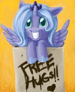 Rating: Safe Score: 0 Tags: 2011 blue_body blue_eyes blue_feathers blue_hair blush box container crown devipotato e621 english_text equid equine feathered_wings feathers female feral free_hugs friendship_is_magic hair hasbro headgear heart_symbol horn if_it_fits_i_sits_(meme) in_box in_container mammal meme my_little_pony mythological_creature mythological_equine mythology princess_luna_(mlp) sign smile solo text winged_unicorn wings young young_feral User: bunchy7s