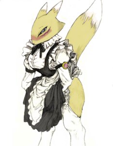 Rating: Safe Score: 0 Tags: anthro bandai_namco blush canid canine clothing digimon digimon_(species) dipstick_tail e621 female fur gear-actua looking_at_viewer maid_uniform mammal markings renamon simple_background solo tail tail_markings uniform white_background yellow_body yellow_fur User: bunchy7s