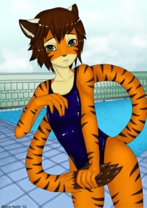 Rating: Safe Score: 0 Tags: 2012 anthro brown_hair clothed clothing covering covering_crotch covering_self covering_with_tail e621 eliana-asato embarrassed felid femboy green_eyes hair hi_res male mammal one-piece_swimsuit outside pantherine saba school_swimsuit short_hair sky solo stripes swimming swimming_pool swimwear tail tiger User: bunchy7s