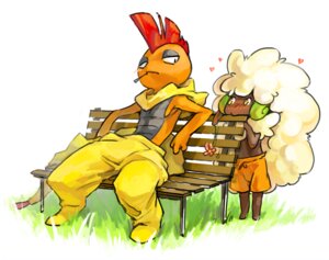 Rating: Safe Score: 0 Tags: ambiguous_gender anthro bench blush duo e621 eye_contact generation_5_pokemon grass heart_symbol humanoid kirakishou_(artist) looking_at_another nintendo on_bench plant pokemon pokemon_(species) scrafty whimsicott User: bunchy7s