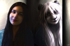 Rating: Safe Score: 0 Tags: altered_reflection anthro bear bust_portrait digital_media_(artwork) dual_persona duality e621 female front_view giant_panda human looking_at_viewer mammal mirror portrait real reflection shalinka shalinka_(character) solo symmetry User: bunchy7s