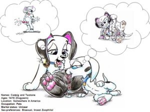 Rating: Explicit Score: 0 Tags: 101_dalmatians cadpig cub cub_on_cub cunnilingus dalmatian_on_dalmatian dennis_pawers disney female female_cub feral furry incest lucky_(101_dalmatians) male oral penis pussy rule34 sisters two-tone zoophilia User: bunchy7s