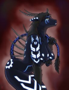 Rating: Questionable Score: 0 Tags: anthro bioluminescence bovid breasts caprine conditional_dnp demon digital_media_(artwork) e621 ear_piercing facial_markings female glowing glowing_markings goat head_markings horn kadath looking_at_viewer mammal markings nipples nude nyrath piercing solo spikes tail User: bunchy7s