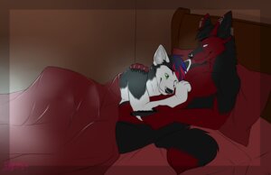 Rating: Questionable Score: 0 Tags: anthro bed bedding biceps black_body black_fur blanket canid canine canis claws controller cuddling dave_the_husky dipstick_tail domestic_dog duo e621 ear_piercing fennec_fox flynx-flink fox fur furniture green_eyes grey_body grey_fur happy hug husky love lying male male/male mammal markings muscular nordic_sled_dog nude on_back on_front pecs piercing pillow pose purple_eyes red_body red_fur remote_control romantic romantic_couple smile spitz tail tail_markings true_fox white_body white_fur User: bunchy7s