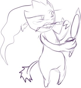Rating: Questionable Score: 0 Tags: applying_makeup banette blush cactuscacti e621 female generation_3_pokemon ghost hand_mirror holding_object humanoid line_art lipstick lipstick_(object) lipstick_pencil looking_at_mirror looking_at_object low_res makeup mirror monochrome nintendo not_furry personal_grooming pokemon pokemon_(species) purple_and_white sketch solo spirit User: bunchy7s