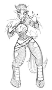 Rating: Questionable Score: 0 Tags: 2014 4_fingers anthro anthrofied armwear belt biped breasts chain cleavage clothed clothing colored_nails corset devil_horns_(gesture) digital_drawing_(artwork) digital_media_(artwork) double_devil_horns_(gesture) e621 elbow_gloves equid equine feathered_wings feathers female fingers fishnet_clothing friendship_is_magic front_view gesture gloves hand_gesture handwear hasbro hi_res jrvanesbroek legwear lingerie looking_at_viewer mammal monochrome my_little_pony mythological_creature mythological_equine mythology nails naughty_face nipple_tape open_mouth panties pasties pegasus piercing pose scootaloo_(mlp) simple_background sketch skimpy solo spikes standing stockings tape tongue tongue_out topwear underwear white_background wings User: bunchy7s