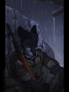 Rating: Safe Score: 0 Tags: 3:4 anthro biped canid canine clothing e621 eyewear fighterjet fox fur_trim_(clothing) goggles gun hi_res male mammal night outside post-apocalyptic raining ranged_weapon rifle rubble ruins sitting solo weapon User: bunchy7s