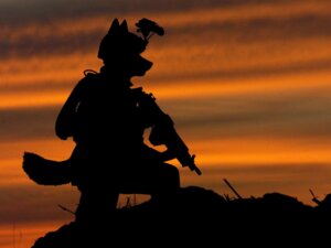 Rating: Safe Score: 0 Tags: anthro armor canid canine canis combat_helmet detailed digital_media_(artwork) domestic_dog e621 gun headgear helmet holding_gun holding_object holding_ranged_weapon holding_weapon koosh-ball machine_gun male mammal military mixed_media outside photo_background photography_(artwork) ranged_weapon realistic shadow silhouette soldier solo source_request sunset warm_colors warrior weapon User: bunchy7s