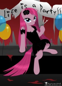 Rating: Safe Score: 0 Tags: 2013 absurd_res alternative_fashion alukamalika anthro anthrofied balloon banner blue_eyes clothed clothing dress e621 earth_pony english_text equid equine female friendship_is_magic fur goth hair hasbro hi_res horse inflatable long_hair looking_at_viewer mammal my_little_pony pink_body pink_fur pink_hair pinkamena_(mlp) pinkie_pie_(mlp) pony scissors solo tail text torn_clothing User: bunchy7s