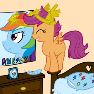 Rating: Safe Score: 0 Tags: 1:1 bed blue_body blue_fur crown detailed_background e621 equid equine fangasm feathered_wings feathers female feral friendship_is_magic fur furniture hair hasbro headgear hero_worship lightning_bolt mammal multicolored_hair my_little_pony mythological_creature mythological_equine mythology orange_body orange_feathers pegasus picture_frame pillow pink_eyes pink_hair poster rainbow_dash_(mlp) rainbow_hair scootaloo_(mlp) scootaloopony solo tail teeth toony wings young young_female young_feral User: bunchy7s
