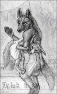 Rating: Safe Score: 0 Tags: absurd_res black_border border butt_slap canid canine clothed clothing duo e621 fennec_fox feral fox fur hi_res male mammal maned_wolf monochrome sketch slap spanking thief topless traditional_media_(artwork) true_fox yinepu User: bunchy7s