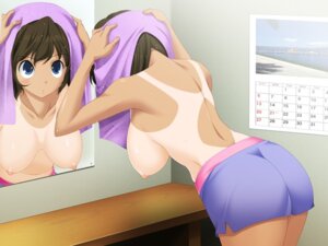Rating: Questionable Score: 0 Tags: bathroom bent_over blue_eyes blush breasts brown_hair cabinet calendar_(object) cleavage closed_mouth clothes drying drying_hair erect_nipples female female_only game_cg hands_on_head hanging_breasts human indoors koi_to_mizugi_to_taiyo_to large_breasts looking_up mirror navel nipples nude pose pov reflection room rule34 short_hair shorts solo tan_lines topless towel towel_on_head User: bunchy7s