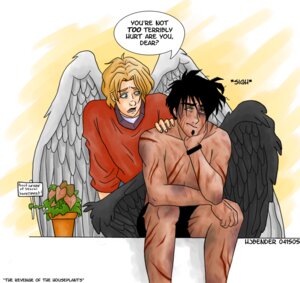 Rating: Questionable Score: 0 Tags: 2boys angel angel_wings anthony_j_crowley aziraphale black_hair black_wings blonde_hair blue_eyes bruise bruised bruises clothed clothing dark_hair dark_wings feathered_wings gay good_omens halo_bender hjbender male male/male male_focus male_only melanthe plant quantum_witch rule34 scratch_marks scratches semi_clothed sitting white_wings wings User: bunchy7s