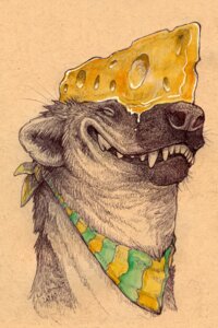 Rating: Safe Score: 0 Tags: ambiguous_gender bib cara_mitten cheese cheese_hat cheese_wedge dairy_products e621 eyes_closed fangs feral food fur green_bay_packers hyena ironfeathers mammal melted_cheese nfl scarf smile solo spotted_hyena teeth traditional_media_(artwork) whiskers wisconsin User: bunchy7s