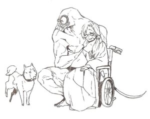 Rating: Safe Score: 0 Tags: ambiguous_gender black_and_white canid canine canis clothed clothing comic digitigrade domestic_dog e621 elderly eyes_closed eyewear female feral gas_mask glasses goggles hair human male mammal mask monochrome monster muscular muscular_male oikawa_uso ponytail quadruped side_ponytail simple_background size_difference sketch smile tail vehicle wheelchair white_background User: bunchy7s
