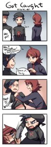 Rating: Safe Score: 0 Tags: clothed clothing comic dialogue e621 english_text ethan_(pokemon) fully_clothed group hat headgear headwear human human_only male mammal nintendo not_furry open_mouth pokemon punch raemz shirt silver_(pokemon) speech_bubble suit team_rocket text text_on_clothing text_on_shirt text_on_topwear tongue topwear weee_(raemz) what User: bunchy7s