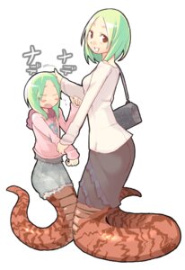 Rating: Safe Score: 0 Tags: age_difference apode bag blush blush_stickers bodily_fluids bottomwear child clothed clothing daughter_(lore) draconcopode duo e621 embarrassed eyes_closed family fangs female good_parenting green_hair hair hand_holding handbag hood hoodie humanoid lamia legless looking_back monster_girl_(genre) mother_(lore) mother_and_child_(lore) mother_and_daughter_(lore) motherly nanashin older_female parent_(lore) parent_and_child_(lore) parent_and_daughter_(lore) pencil_skirt petting red_eyes reptile scales scalie serpentine short_hair simple_background skirt smile snake split_form sweat sweatdrop teeth topwear white_background young younger_female User: bunchy7s