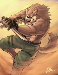Rating: Safe Score: 0 Tags: abs anthro biceps bottomwear brass_knuckles canid canine canis clothing drks e621 eye_patch eyewear hi_res knife male mammal melee_weapon military muscular muscular_anthro muscular_male red_eyes scar shorts solo tail warrior weapon wolf User: bunchy7s