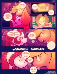 Rating: Questionable Score: 0 Tags: 2014 absurd_res applejack_(mlp) blonde_hair cherry_jubilee_(mlp) clothing comic cowboy_hat creamydonuts dialogue duo e621 earth_pony english_text equid equine exclamation_point eyes_closed female friendship_is_magic fur green_eyes hair half-closed_eyes hasbro hat headgear headwear hi_res horse mammal my_little_pony narrowed_eyes open_mouth orange_body orange_fur pony text url User: bunchy7s