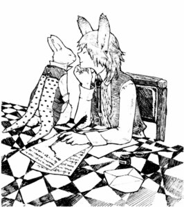 Rating: Safe Score: 0 Tags: animal_humanoid anthro black_and_white chair clothed clothing cross-hatching duo e621 envelope eyes_closed fountain_pen fully_clothed fur furniture hair hatching_(art) humanoid humanoid_hands inkwell lagomorph lagomorph_humanoid leporid leporid_humanoid long_ears male mammal mammal_humanoid monochrome paper rabbit rabbit_humanoid shaded simple_background size_difference smile white_background writing_text yurugi User: bunchy7s