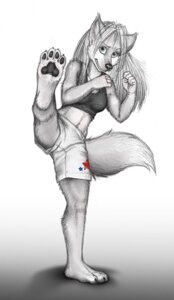 Rating: Safe Score: 0 Tags: 4_toes abs action_pose anakuro anthro athletic athletic_anthro athletic_female athletic_wear barefoot black_pawpads blue_eyes bottomwear bra breasts canid canine claws clothing digital_media_(artwork) e621 feet female fox graphite_(artwork) greyscale hindpaw kick kickboxing looking_at_viewer mammal martial_arts midriff mixed_media monochrome pawpads paws plantigrade pose shorts simple_background smile soles solo sports_bra spot_color tail toes traditional_media_(artwork) underwear User: bunchy7s