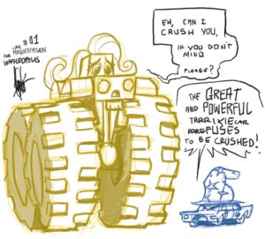 Rating: Safe Score: 0 Tags: alternate_species car clothing dialogue dire_car dire_machine dire_vehicle duo e621 english_text female fluttershy_(mlp) friendship_is_magic hasbro hat headgear headwear living_car living_machine living_vehicle machine monster_truck my_little_pony not_furry sedan simple_background speech_bubble text the_atrix trixie_(mlp) truck vehicle what white_background windshield_eyes User: bunchy7s