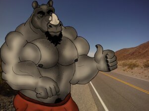 Rating: Safe Score: 0 Tags: 4:3 anthro beard e621 facial_hair gesture hand_gesture hitchhiking horn male mammal mean muscular muscular_anthro muscular_male rhinoceros solo thumbs_up zeonbub User: bunchy7s