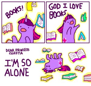 Rating: Safe Score: 0 Tags: :i :o book comic digital_media_(artwork) e621 english_text equid equine female feral friendship_is_magic fur hair hasbro horn i'm_so_alone mammal meme microsoft_paint_(artwork) multicolored_hair my_little_pony mythological_creature mythological_equine mythology open_mouth purple_body purple_fur purple_hair quadruped seniorpony simple_background tail text twilight_sparkle_(mlp) two_tone_hair unicorn white_background User: bunchy7s