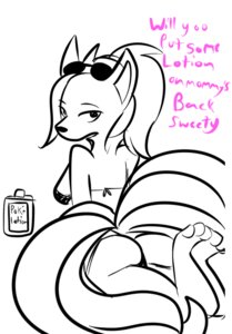 Rating: Questionable Score: 0 Tags: anthro anthrofied bikini bottle breasts canid canine clothed clothing container dialogue e621 english_text eyewear female generation_1_pokemon glasses hair looking_at_viewer looking_back lotion mammal mature_anthro mature_female milftails monochrome mother_(lore) multi_tail ninetales nintendo parent_(lore) pokemon pokemon_(species) pokemorph restricted_palette skimpy solo sunglasses swimwear tail text tight_clothing two-piece_swimsuit unknown_artist User: bunchy7s