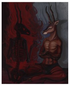 Rating: Questionable Score: 0 Tags: antelope anthro bone border bovid cheng_and_eng clothed clothing duo e621 eyal_(artist) horn magic male mammal red_smoke skeleton smoke topless undead white_border User: bunchy7s