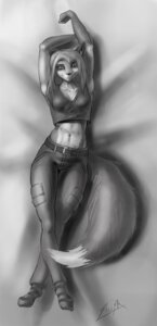 Rating: Safe Score: 0 Tags: anthro arms_above_head biped bottomwear canid canine clothing denim denim_bottomwear denim_clothing e621 female footwear fox greyscale hair jeans legwear long_hair looking_at_viewer lying mammal monochrome pants shad3r socks solo tail User: bunchy7s