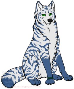 Rating: Safe Score: 0 Tags: blue_markings bracelet canid canine cool_colors e621 feral green_eyes jewelry male mammal markings quadruped simple_background sitting smile solo stripes tail toradoshi watermark white_background User: bunchy7s