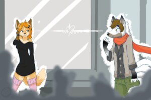 Rating: Safe Score: 0 Tags: 2014 3:2 anthro blue_eyes bottomwear building cainethelongshot canid canine city clothed clothing crowd duo_focus e621 eye_contact female fox green_eyes group hair happy heart_symbol hi_res holidays jacket looking_at_another love_at_first_sight male mammal marcus_(marcusxlight) open_mouth orange_hair outside pants scarf simple_background skirt smile standing street summer_(kizmet) topwear valentine's_day User: bunchy7s