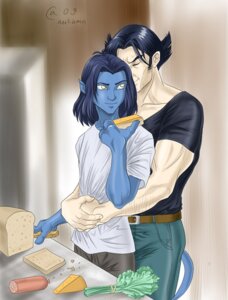 Rating: Safe Score: 0 Tags: age_difference autumn-sacura belt blue_body blue_hair bread bread_loaf cheese cheese_wedge clothing dairy_products detailed_background duo e621 food hair happy hug human humanoid inside kitchen logan_(marvel) love male male/male mammal marvel muscular mustelid nightcrawler not_furry purple_hair shirt size_difference t-shirt tail toony topwear wolverine_(marvel) x-men x-men_evolution young User: bunchy7s