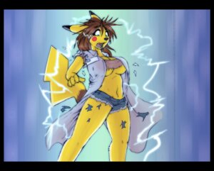 Rating: Questionable Score: 0 Tags: 2012 5_fingers abstract_background anthro black_border black_nose border breasts brown_hair clothing coat dracojeff e621 electricity eyebrows female fingers fur generation_1_pokemon green_eyes hair lab_coat looking_down mammal midriff navel newwie nintendo open_mouth pikachu pokemon pokemon_(species) pokemorph raised_inner_eyebrows red_cheeks rodent shocked simple_background solo topwear torn_clothing transformation under_boob yellow_body yellow_fur User: bunchy7s