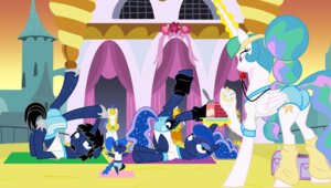 Rating: Questionable Score: 0 Tags: blue_body blue_feathers bottomwear cake clothed clothing cutie_mark dessert e621 equid equine evilfrenzy exercise feathered_wings feathers female feral food friendship_is_magic group hair hasbro hi_res horn leg_warmers legwear long_hair male mammal my_little_pony mythological_creature mythological_equine mythology princess_celestia_(mlp) princess_luna_(mlp) shorts smile stretching white_body white_feathers winged_unicorn wings User: bunchy7s