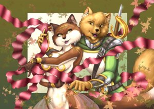 Rating: Safe Score: 0 Tags: 5_fingers anthro athletic athletic_anthro athletic_female athletic_male black_nose border canid canine dancing duo e621 female fingers fluffy fluffy_tail fox front_view green_border half-length_portrait leaf male male/female mammal melee_weapon melika open_mouth peta_hewitt portrait romantic romantic_couple rufus_(peta_hewitt) simple_background snout sword sword_on_back tail terinu weapon weapon_on_back User: bunchy7s