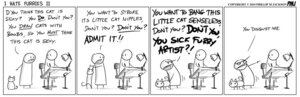 Rating: Questionable Score: 0 Tags: ambiguous_gender bestiality black_and_white comic conditional_dnp dialogue domestic_cat e621 english_text felid feline felis feral furniture grandfathered_content group human human_on_feral humor i_hate_furries interspecies jollyjack lamp male male/ambiguous male_on_feral mammal monochrome multi_nipple nipples simple_background table text white_background User: bunchy7s